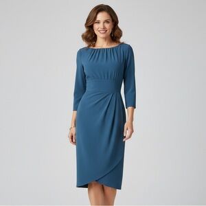 LK Bennett Alo Panel Faux Wrap Midi‎ Dress in Teal